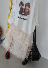 Cancan see-through see-through long skirt