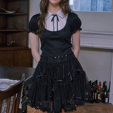 Ribbon cancan lace skirt - BLACK