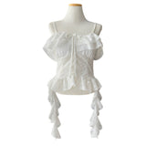 Lace Frill Two-Way Built-In Bra Sleeveless Top
