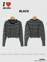 Two-color striped cropped long-sleeved cardigan