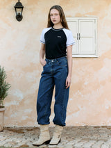 ラグランステッチTシャツ NV+M/GY