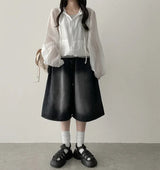Mews Waistbanding Vintage Washed Side Pintuck Denim Bermuda Shorts