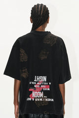 ウォッシュドフットプリントプリントコットンTシャツ