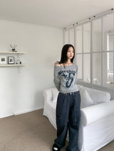 Rush Star Off-Shoulder Print Long-Sleeve Tee (4 Colors)