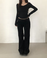 Banding Low-Rise Loose Bootcut Pants