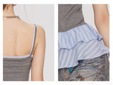 Feminine Double Strap Layered Frill Blouse