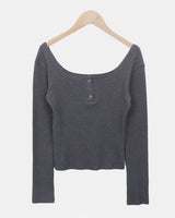 Ast U-Neck Button Ribbed T-Shirt
