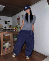 (3color) Hippie Pintuck Wide Nylon Banding Pants