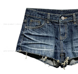 Vintage low rise wrinkle denim shorts