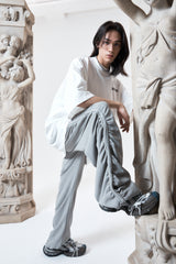 shirring wide banded pants (GRAY)