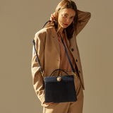LAZEL CROC flap tote leather bag / Wani Navy