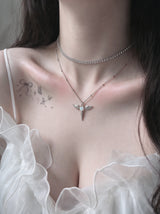[NMIXX Jiwoo Necklace/Anti-tarnish] Angelic Wand Layered Necklace - Silver Color