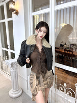 1085. Shearling leather crop mustang jk (2color)