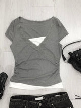グレーレースアクセントTシャツ