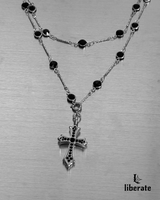  [S.Steel] Black Cubic Cross Layered Necklace