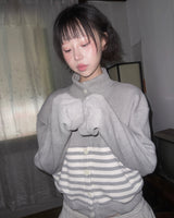 (2color) Waffle Stripe High Neck Bomber Cardigan