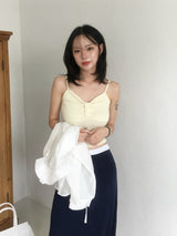 Apple Heart-Neck Ribbon-Ruched Sleeveless Top (6c)