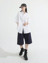 Pintuck Wide Raw Denim Bermuda Pants