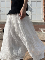  Cloud Mist Flower Lace Maxi Long Skirt (Ivory)