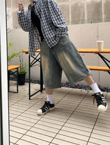 No.0769 washing wide 7 denim SHORTS