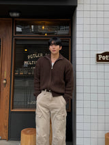 Fold crop knit zip up