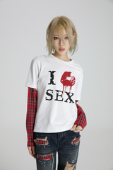 SEXXDEVIL "I LOVE 3EX" Red Plaid Layered TEE