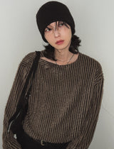 Tony snap stripe fur knitwear