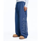 Stud Needle Work Sweat Pants - Blue