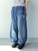DEMON SIDE DIRTY LOGO DENIM BANDING PANTS UNISEX