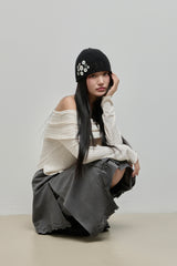 Unbalanced Lace Midi Skirt_Charcoal
