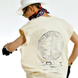[UNISEX] WORLD PEACE Oversized Raw Edge Sleeveless T-Shirt (Beige)