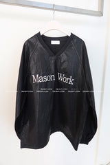 [UNISEX] leather glossy lettering oversized fit sweatshirt