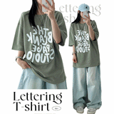 Pev lettering short-sleeved knit shirt