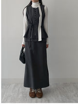 [Setup Available/FW] Lanba Ribbed Layered Long Skirt
