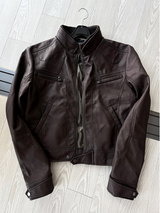 Crop Neck Leather Jacket