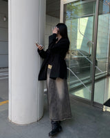 Rough denim long skirt