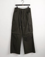 Denti button pintuck shirring long wide cargo pants