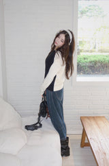 Black and White Colored Round Knitwear