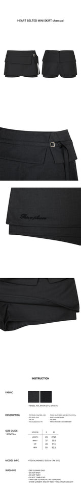 HEART BELTED MINI SKIRT charcoal