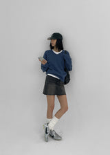 [B-DENIM] カッティングミニスカート 030