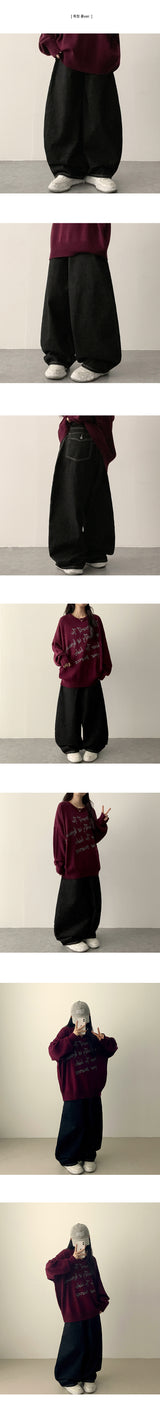 [Short & Basic Selection*] Ig Back Pocket Balloon Fit Raw Fabric Denim Wide Pants