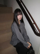 Rundi Check Shirred Round Collar Blouse