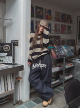 レタリングデニムワイドバンディングパンツ