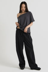 Cotton wide banding pants, Black