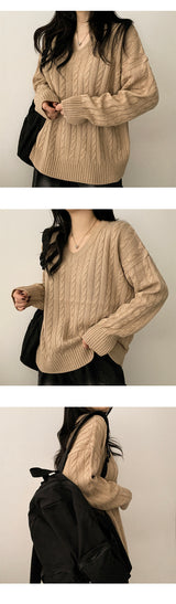 Tied V-neck twisted knitwear