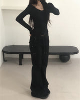 Banding Low-Rise Loose Bootcut Pants