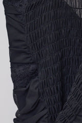 Lace-Trimmed Shirred Smocked Bra Top (Black)