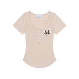 HARING SIGNATURE LOGO SNAP BUTTON U-NECK HALF T (3COLOR)