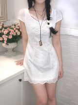 More Ribbon Eyelet Lace White Mini Dress 