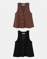NATURAL LINEN BUTTON VEST (BROWN, BLACK 2COLORS!)
